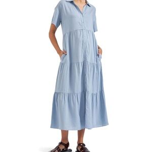 Ripe Sky Blue Tiered Midi Dress- Macy Longline Linen Dress